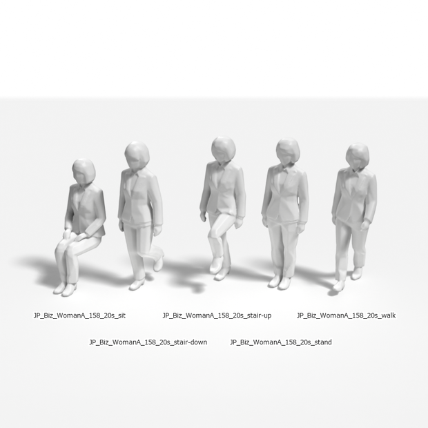 建築模型用 添景3Dデータ（1/50）：ビジネスウーマンA（5ポーズセット） 1/50 Scale 3D Staffage Data for Architectural Scale Models: Businesswoman A (Set of 5 Poses)