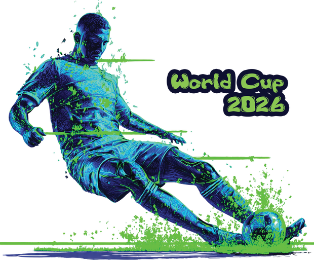 World Cup 2026 Soccer Football Player Sliding Tackle Neon Green Sports Action Graphic Tee - Epic Athlete Gift