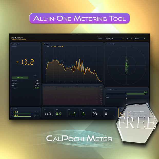 【期間限定無料配布】CalPochi Meter | 音量・ピーク・広がりを一画面で見るメータープラグイン