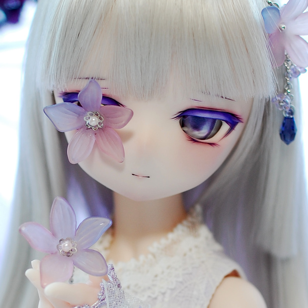 【展示】DDH-01（セミホワイト肌）カスタムヘッド+自作レジンアイ1組+アクセサリー類