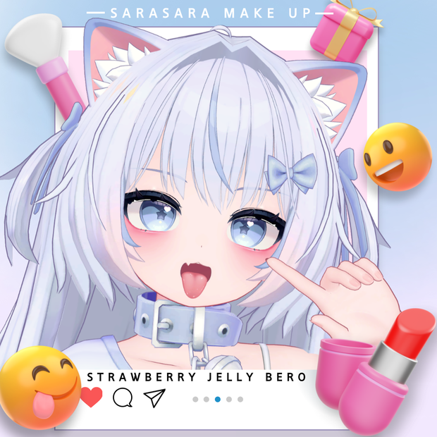 サラサラの目が化粧す+イチゴゼリー舌テクスチャ / chiffon sarasara eyes make up + strawberry jelly tongue texture
