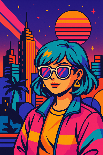 レトロフューチャー・ガール – 80sシティポップ風イラスト素材