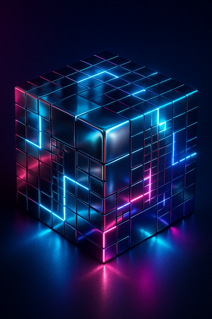 ネオンサイバー・キューブアート PNG Neon Cyber Cube Art