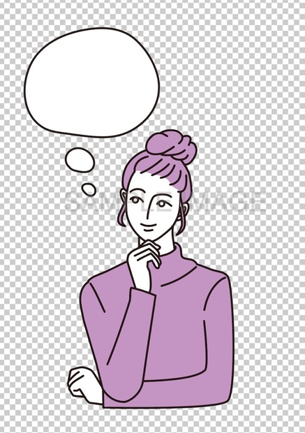 考える・悩む・心配する腕組みをした若い女性の吹き出しつきイラスト