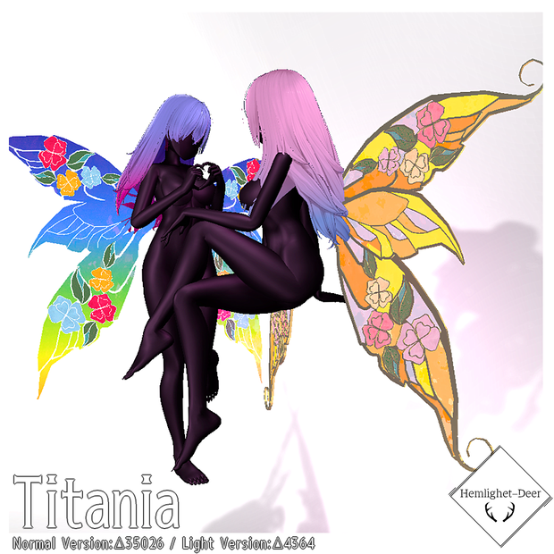 [VRChat] Titania_妖精女王の翼 (5色/2種/Animation付)【3Dモデル】