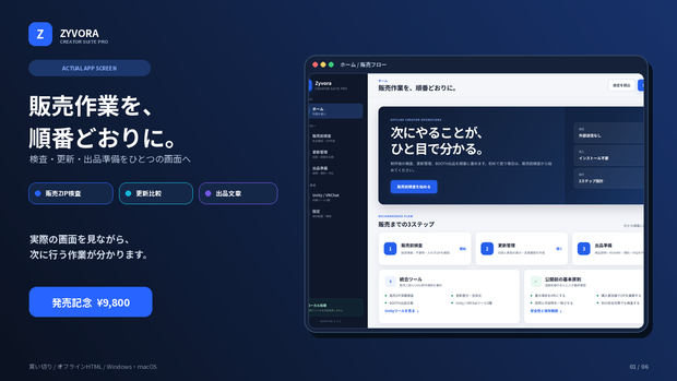 販売ZIP検査・BOOTH出品・更新差分・自動投稿・Unity統合ツール｜Zyvora Creator Suite Pro