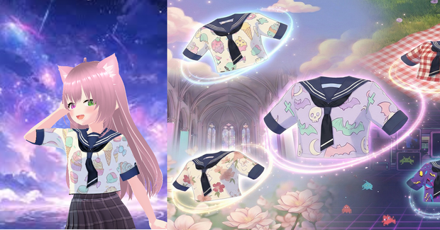【VRoid】Sailor Top Collection Vol.1 (5 Variations) / 5種類のセーラー服トップス