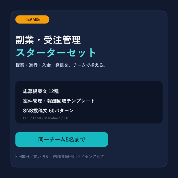 副業・受注管理スターターセット TEAM｜5名まで共同利用