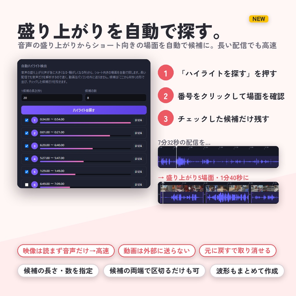 【Shorts工房】配信アーカイブの盛り上がりを自動で探して、縦型ショート動画を一気に作るWindowsアプリ