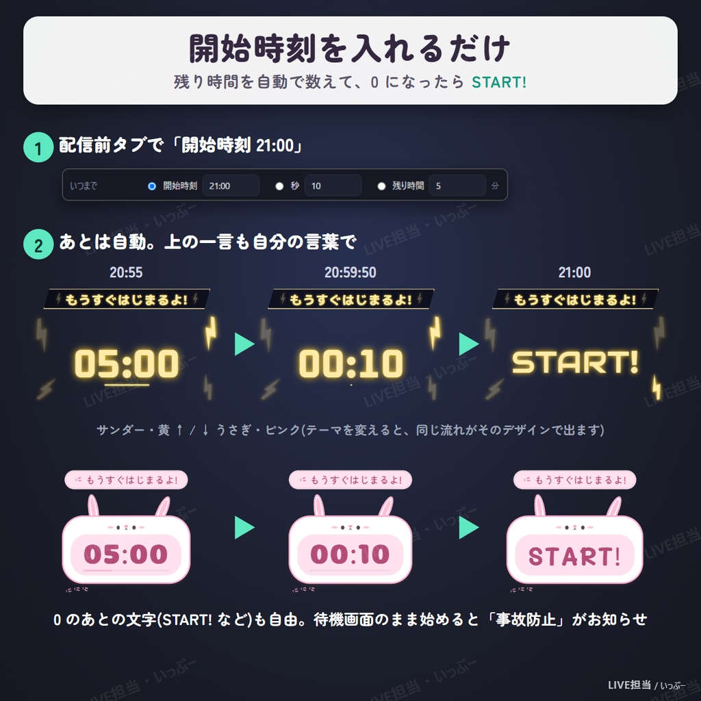 LIVE担当|OBSの配信画面をおしゃれに飾る配信ツール(タイマー・投票・目標ゲージ・お知らせ・セトリ)