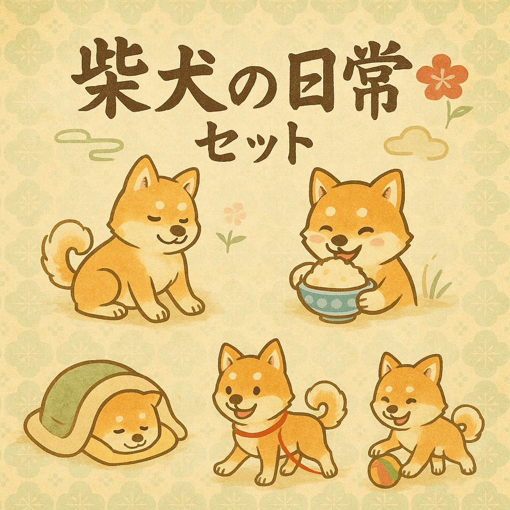 和風水彩｜柴犬の日常イラスト5枚セット