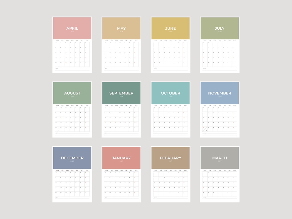 2026年4月始まり シンプルカレンダー A4 PDF（ミニマル・Japandi）