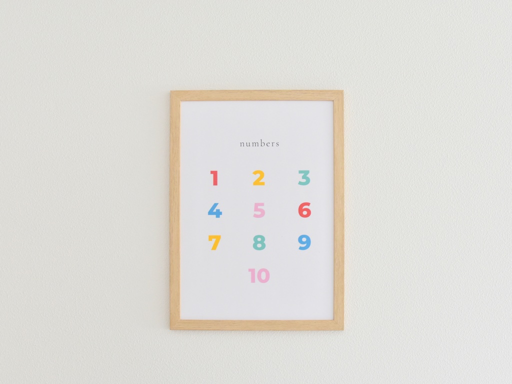 数字ポスター 1〜10 シンプル A4 PDF（ミニマル・北欧カラー）