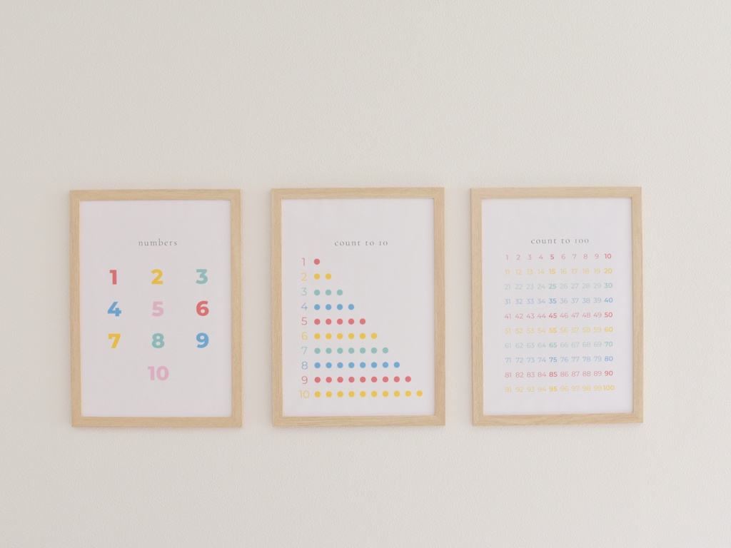 数の学習ポスターセット（1〜10・ドット・100表）A4 PDF