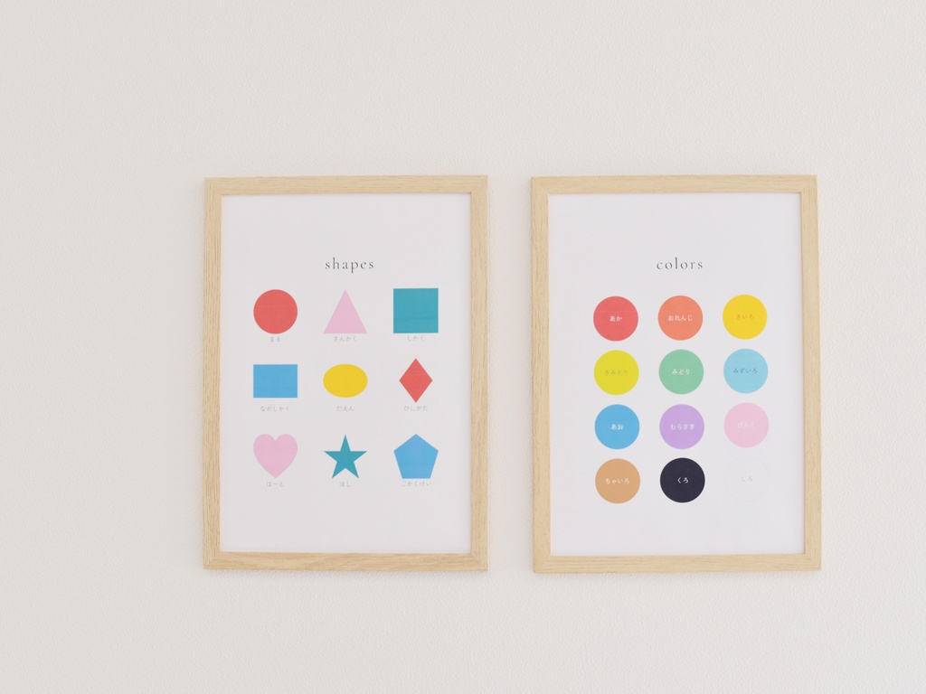 知育ポスター 基礎学習セット A4 PDF(文字・数字・色・形)