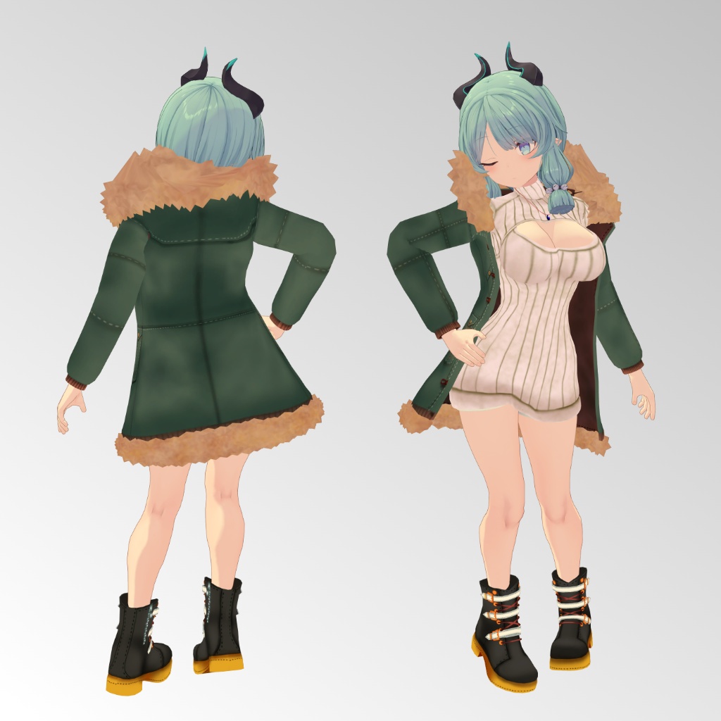 【サタリナ族のメイドさん用】ビキニオーバーオール/ 例のセーターB型 - Bikini Overalls/ Open Chest Sweater - for Satarina