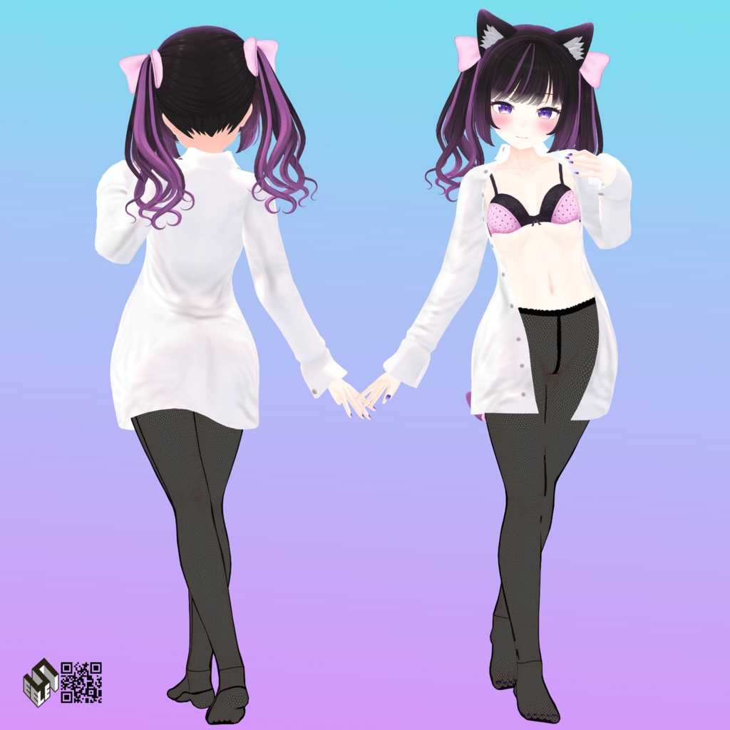 【むろむ あのん用】開き彼シャツ/ 網タイツ - Open Dress Shirt/ Fishnet Tights for Anon & Muromu