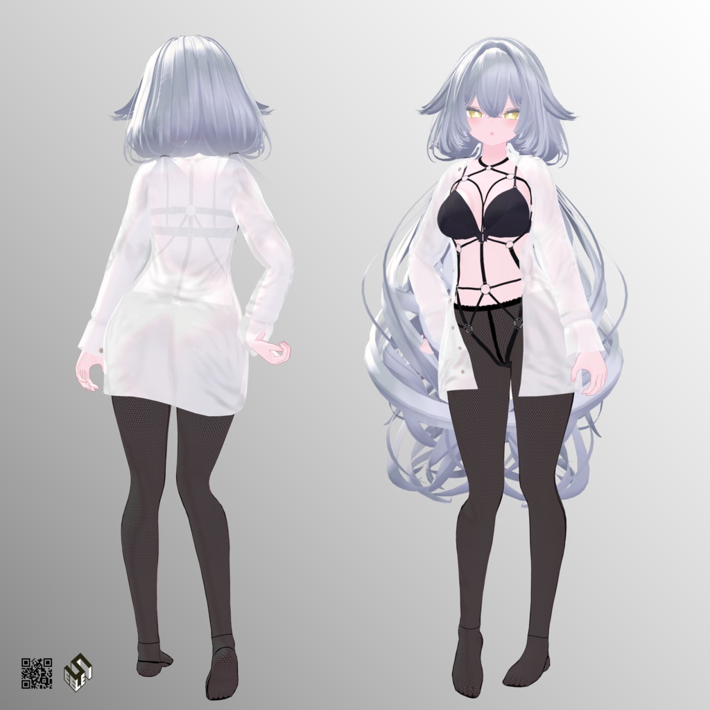 【ルルネ用】網タイツ / ボディーハーネス / 開き彼シャツ - Open Dress Shirt / Body Harness / Fishnet Tights - For Rurune