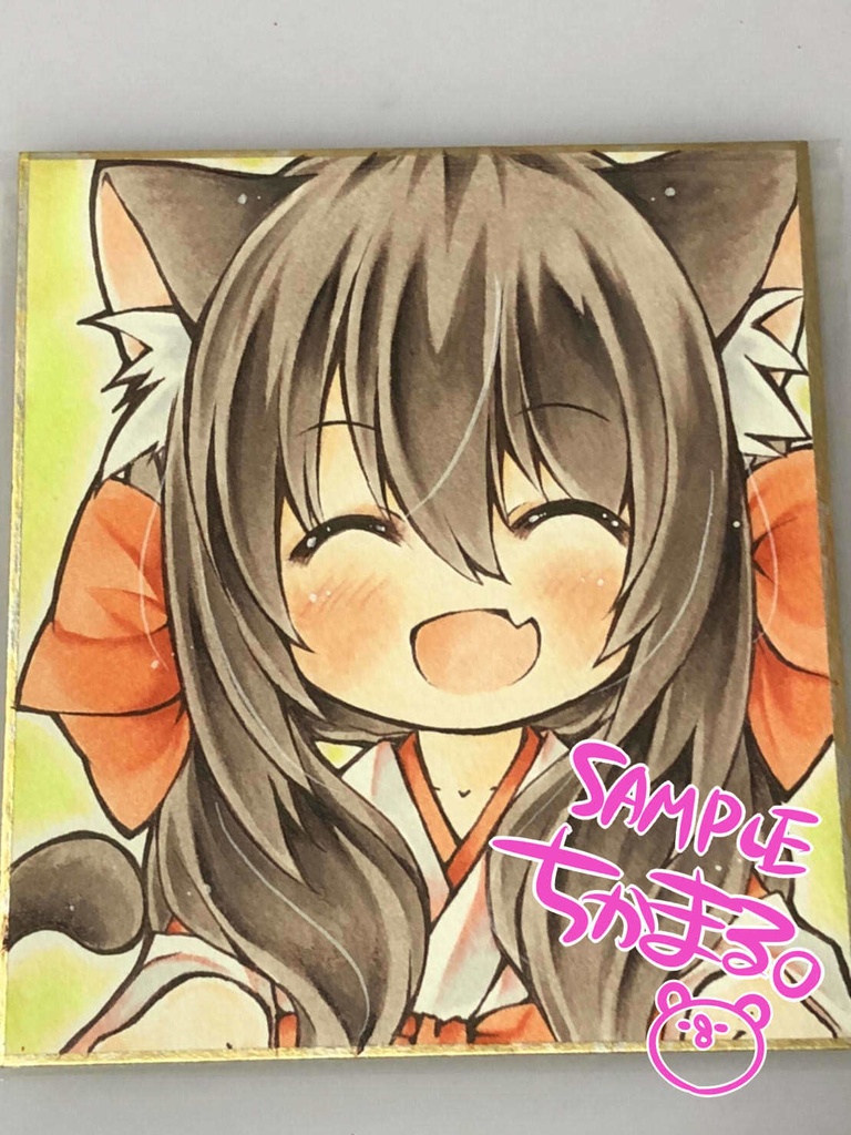 ミニ色紙 オリジナル手描きイラスト 巫女にゃんこさん1 おまるしょっぷ Booth