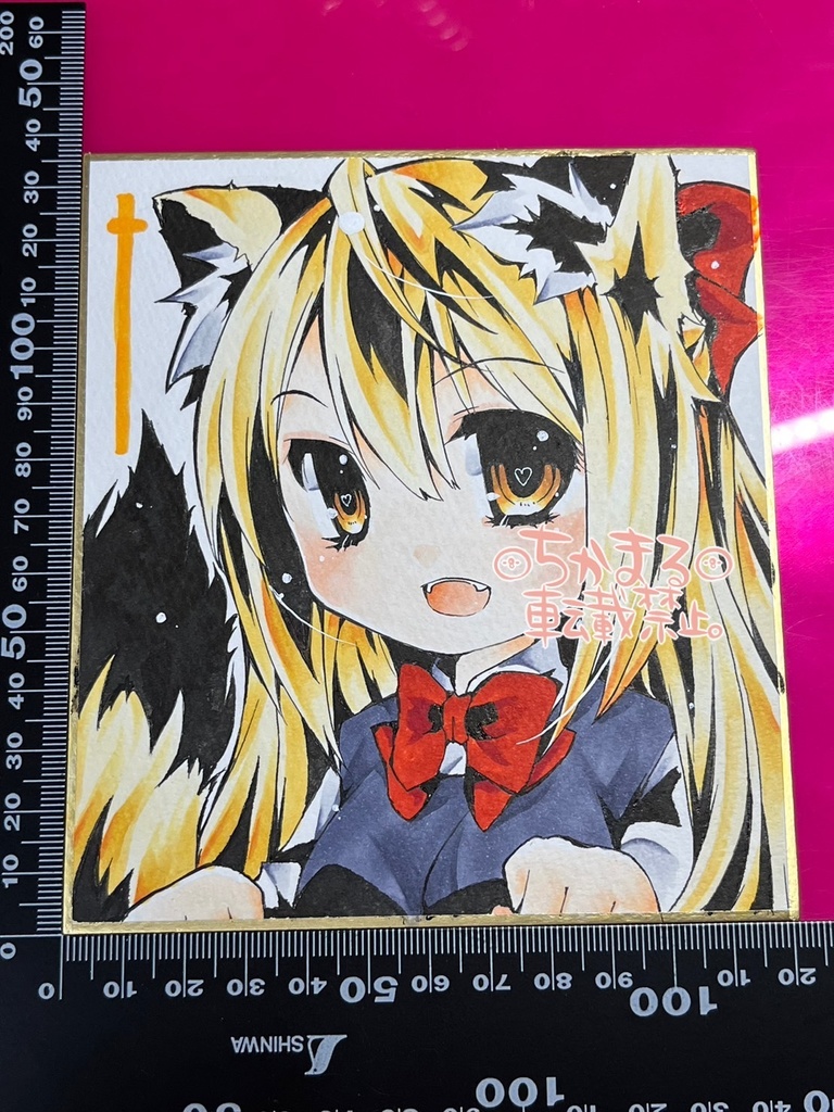 オリジナル手描きイラスト☆1/4色紙12×13.5cm☆ - まるむしのはね工房