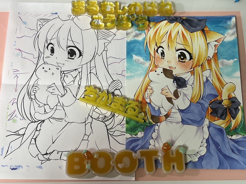 オリジナル手描きイラスト 原画 アリスにゃんこさん