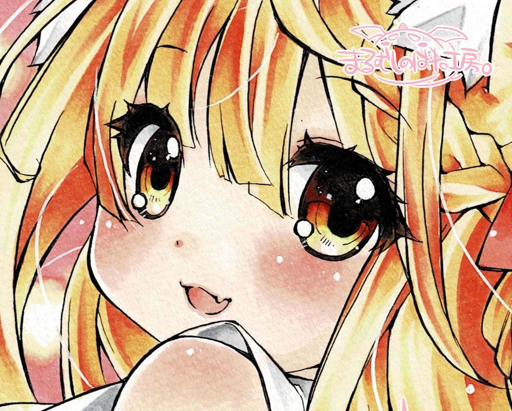 オリジナル手描きイラスト 巫女きつねさん 狐 B5