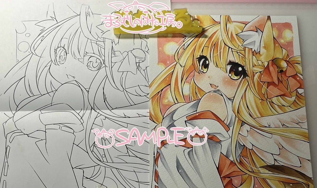 オリジナル手描きイラスト 巫女きつねさん 狐 B5