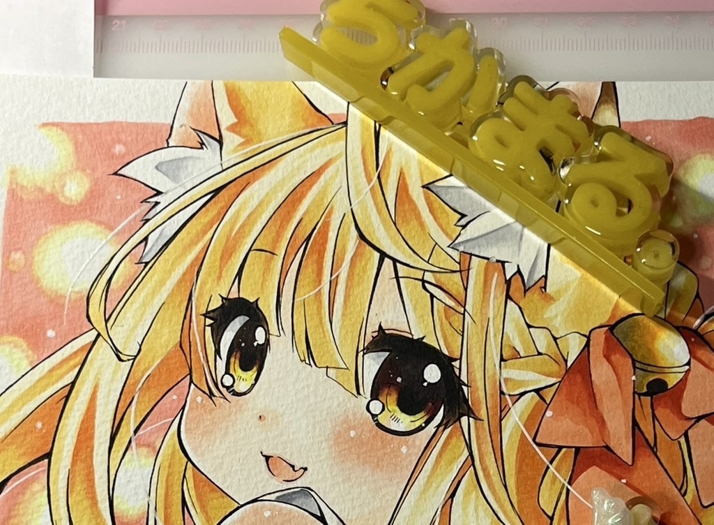 オリジナル手描きイラスト 巫女きつねさん 狐 B5