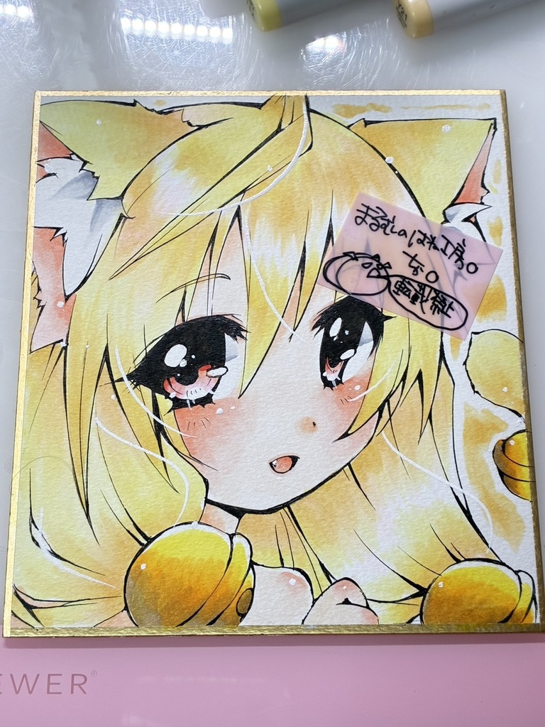 オリジナル手描きイラスト 猫 にゃんこさん1 ミニ色紙(1/4色紙)