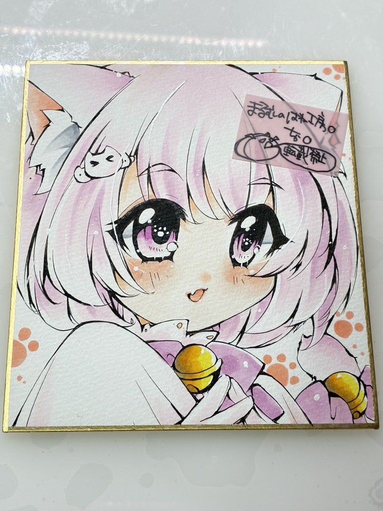 オリジナル手描きイラスト 猫 にゃんこさん2 ミニ色紙(1/4色紙)