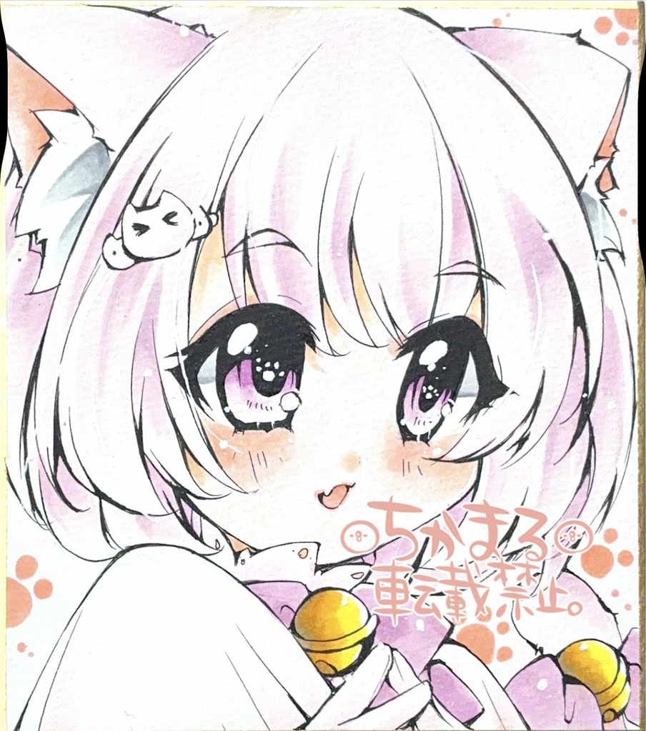 オリジナル手描きイラスト　猫　にゃんこさん2　ミニ色紙(1/4色紙)