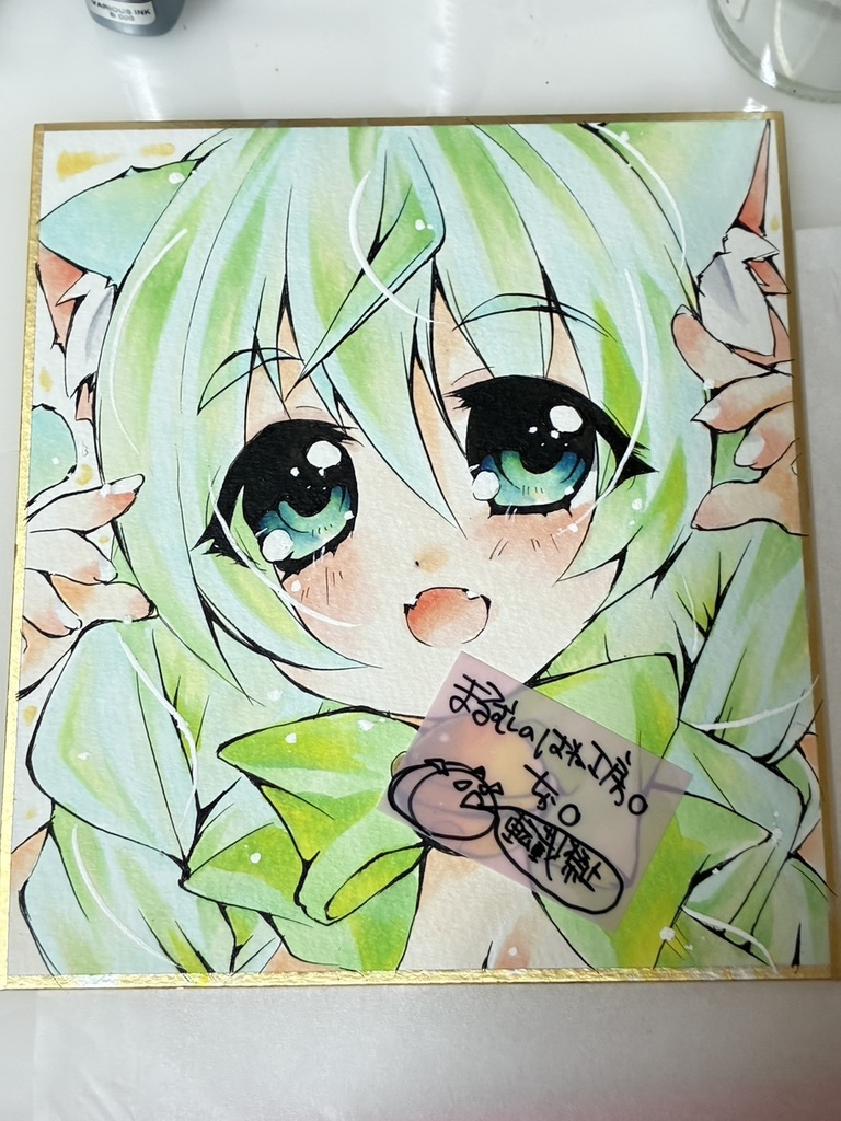 オリジナル手描きイラスト 猫 にゃんこさん3 ミニ色紙(1/4色紙)