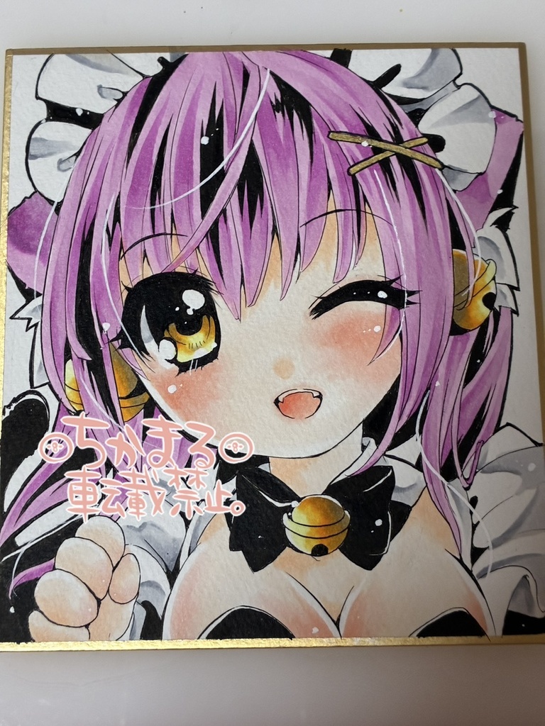 オリジナル手描きイラスト 猫 メイドにゃんこさん ミニ色紙(1/4色紙)