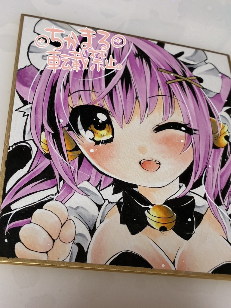 オリジナル手描きイラスト 猫 メイドにゃんこさん ミニ色紙(1/4色紙)