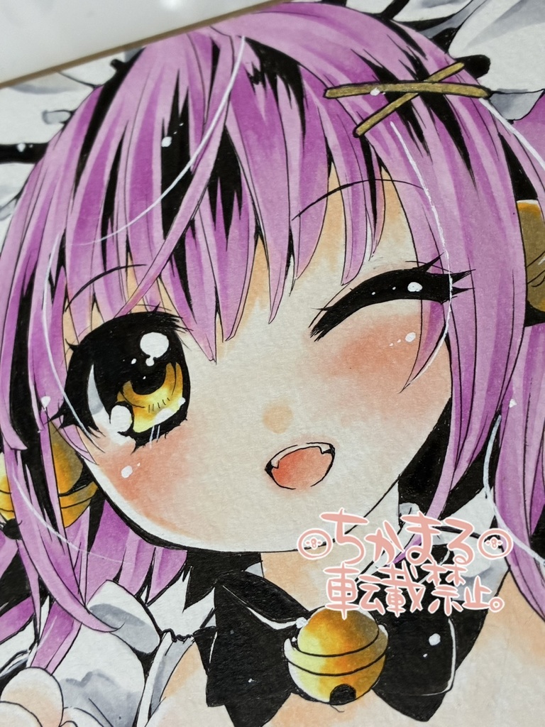 オリジナル手描きイラスト 猫 メイドにゃんこさん ミニ色紙(1/4色紙)