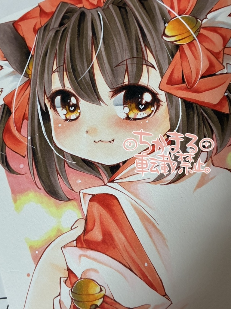 オリジナル手描きイラスト原画 B5 巫女にゃんこさん