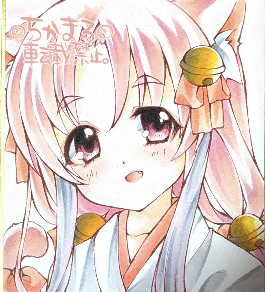 オリジナル手描きイラスト 猫 メイドにゃんこさん ミニ色紙(1/4色紙)
