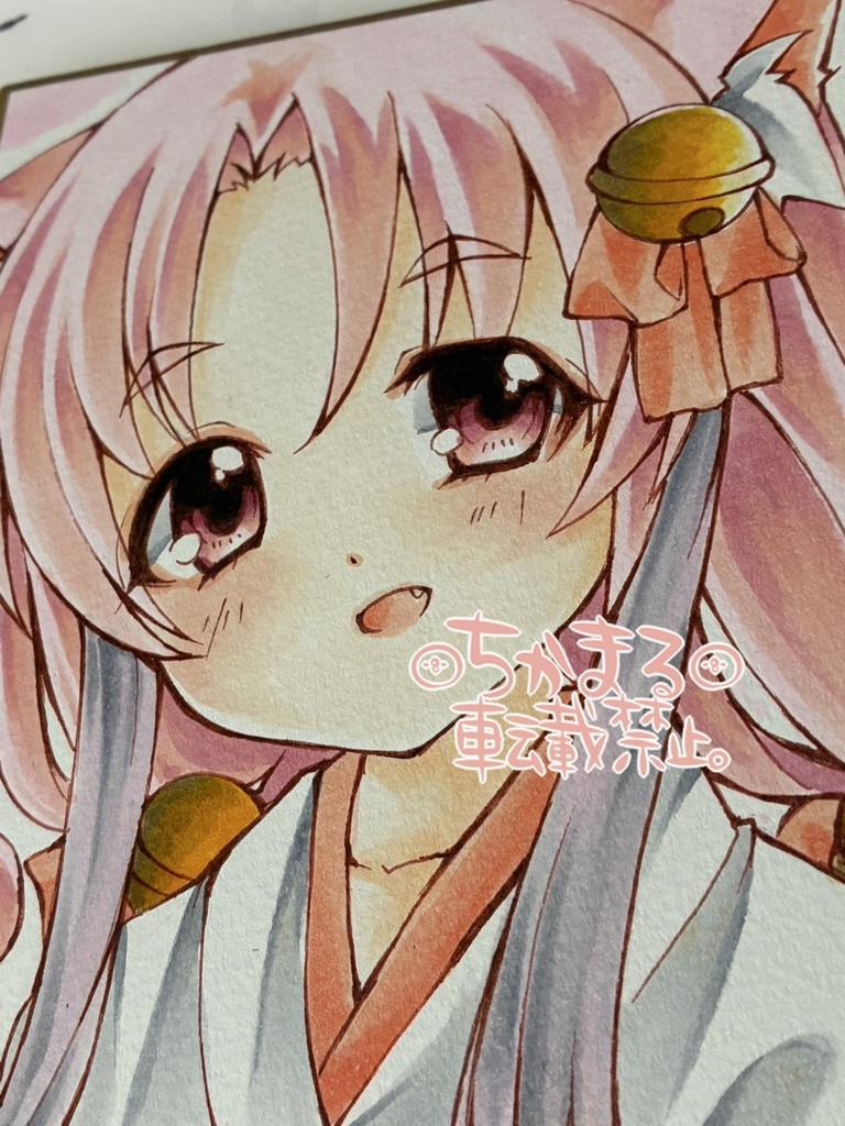 オリジナル手描きイラスト 猫 メイドにゃんこさん ミニ色紙(1/4色紙)