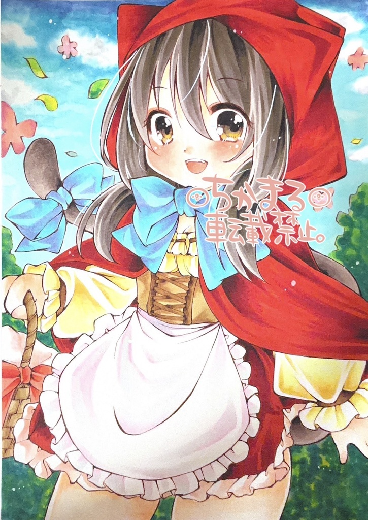 オリジナル手描きイラスト原画 B5 赤ずきんにゃんこさん 猫 ケモミミ 擬人化