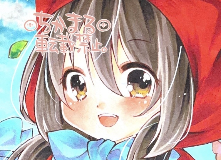 オリジナル手描きイラスト原画　B5　赤ずきんにゃんこさん　猫　ケモミミ　擬人化