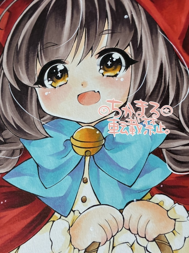 オリジナル手描きイラスト原画 B5 赤ずきんにゃんこさん2 童話 猫 ケモミミ 擬人化