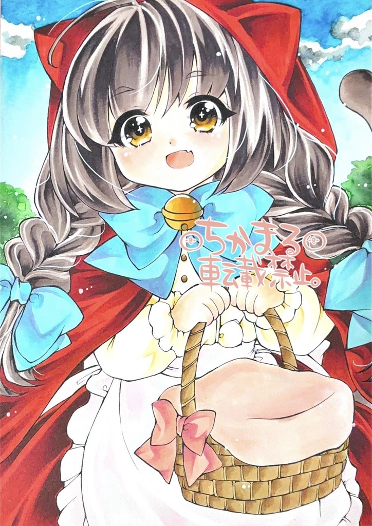 オリジナル手描きイラスト原画 B5 赤ずきんにゃんこさん2 童話 猫 ケモミミ 擬人化