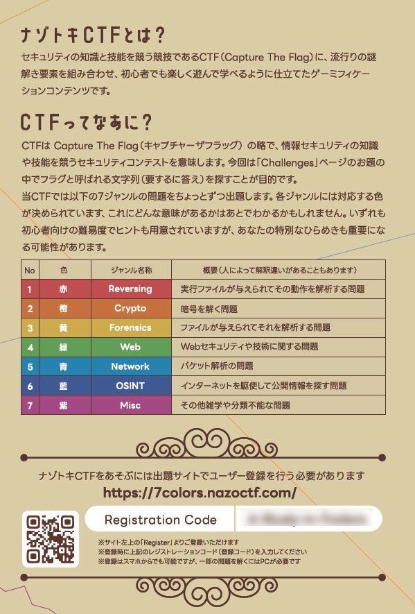 ナゾトキCTF2〜虹色の研究~参加登録コード #のみぞーん #nazotokiCTF