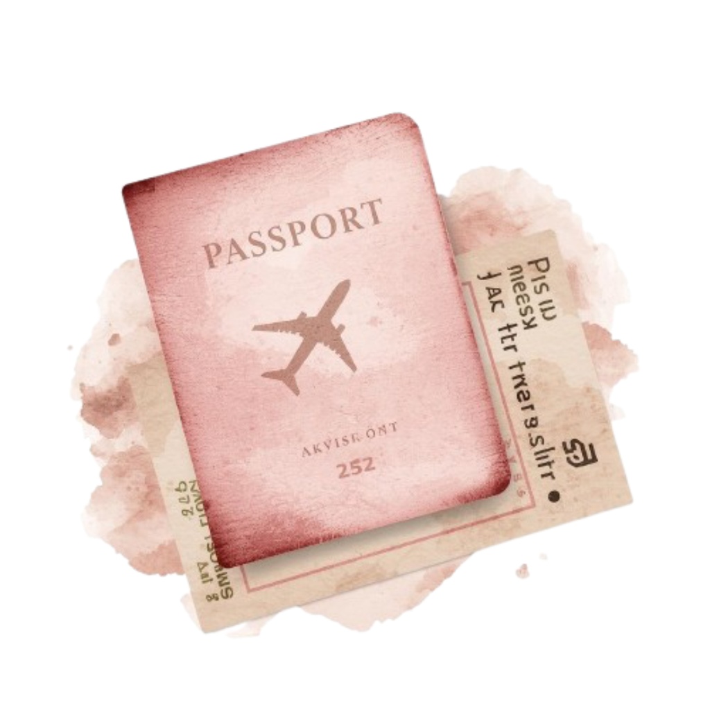 水彩ピンクのアンティーク旅行クリップアートセット(全11種類)