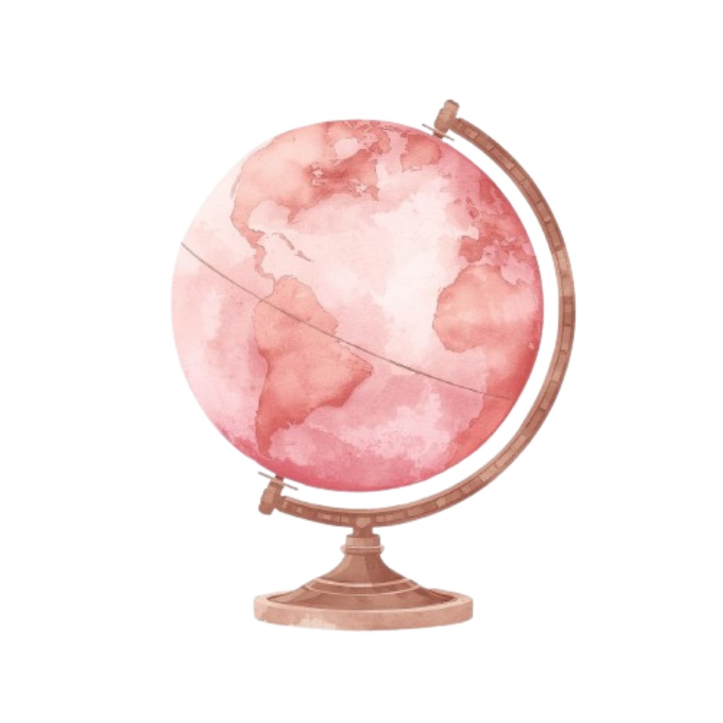 水彩ピンクのアンティーク旅行クリップアートセット(全11種類)