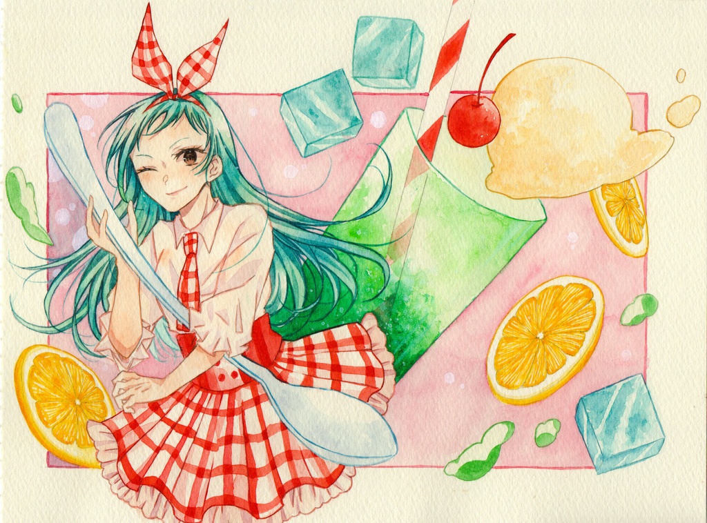 032 薔薇の園 原画 B4 透明水彩