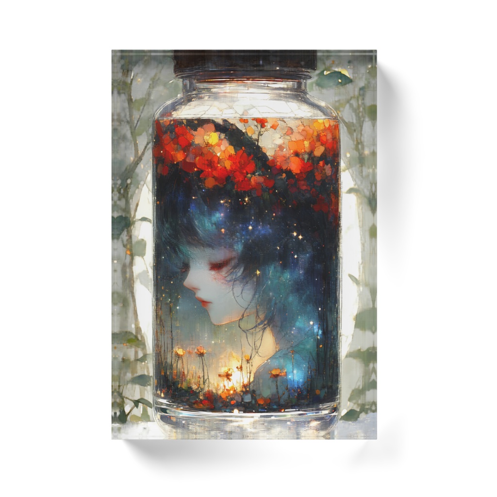 花と宙を瓶に詰め アクリルブロック