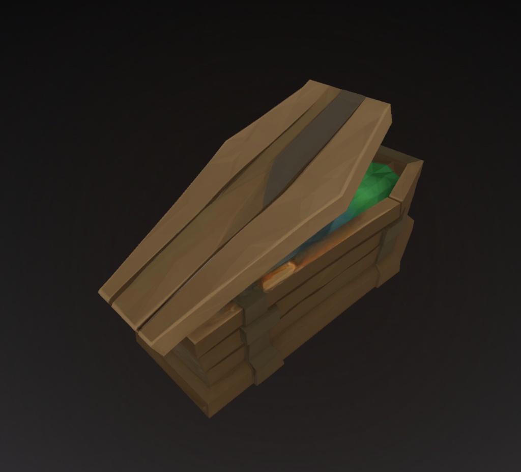 螢光の木棺（横置き） / Luminous Wooden Coffin (Horizontal)［Lowpoly GLB/FBX］