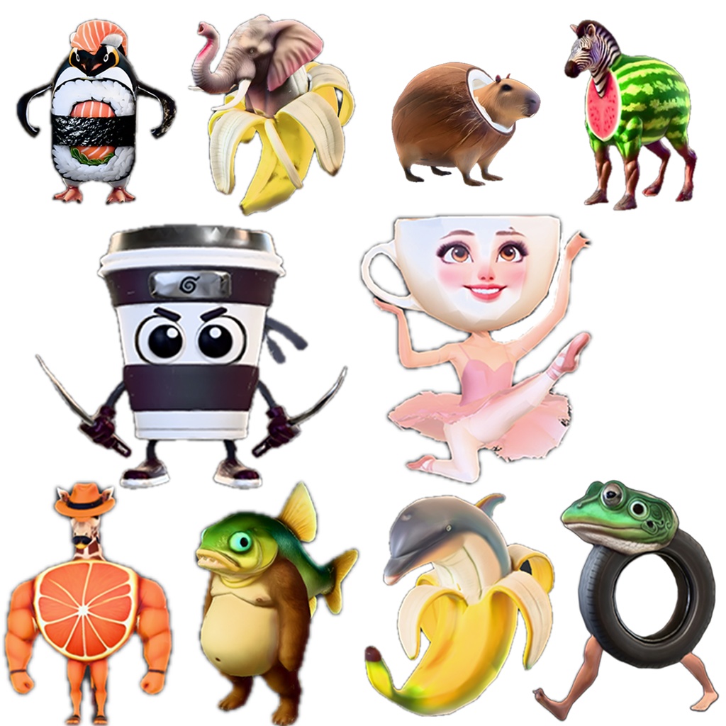 Italian Brainrot ローポリ3Dモデル Part1|10キャラクターセット|FBX+画像テクスチャ4種同梱|海外ミーム イタリアン ブレインロット