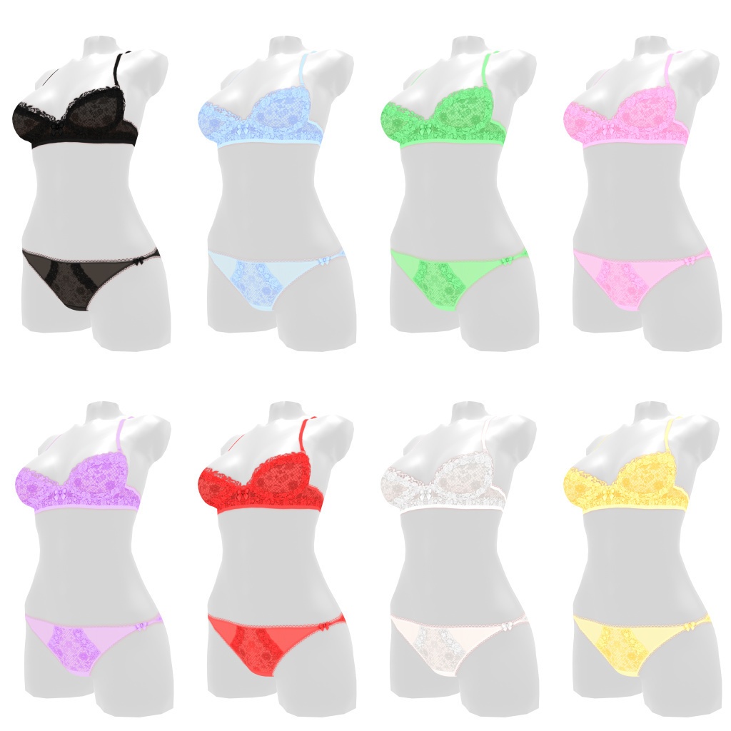 VRoidランジェリー6 カワイイ系お花レース上下セット